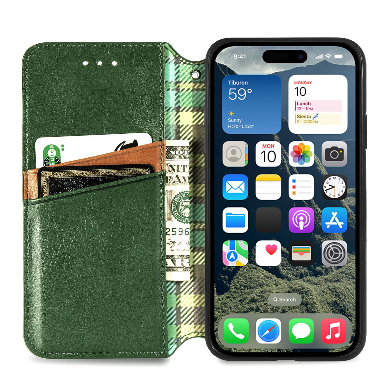 

For iPhone 16 Plus PU Leather Case Rhombus Imprint Wallet Stand Phone Cover Brown