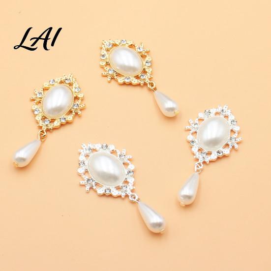 Sparkling Rhinestone Flatbacks for Clothing Decoration Pearl Charms Faux 2Pcs Oval 56x25mm Flatback Alloy Brooch Buttons Lightweight Decorative