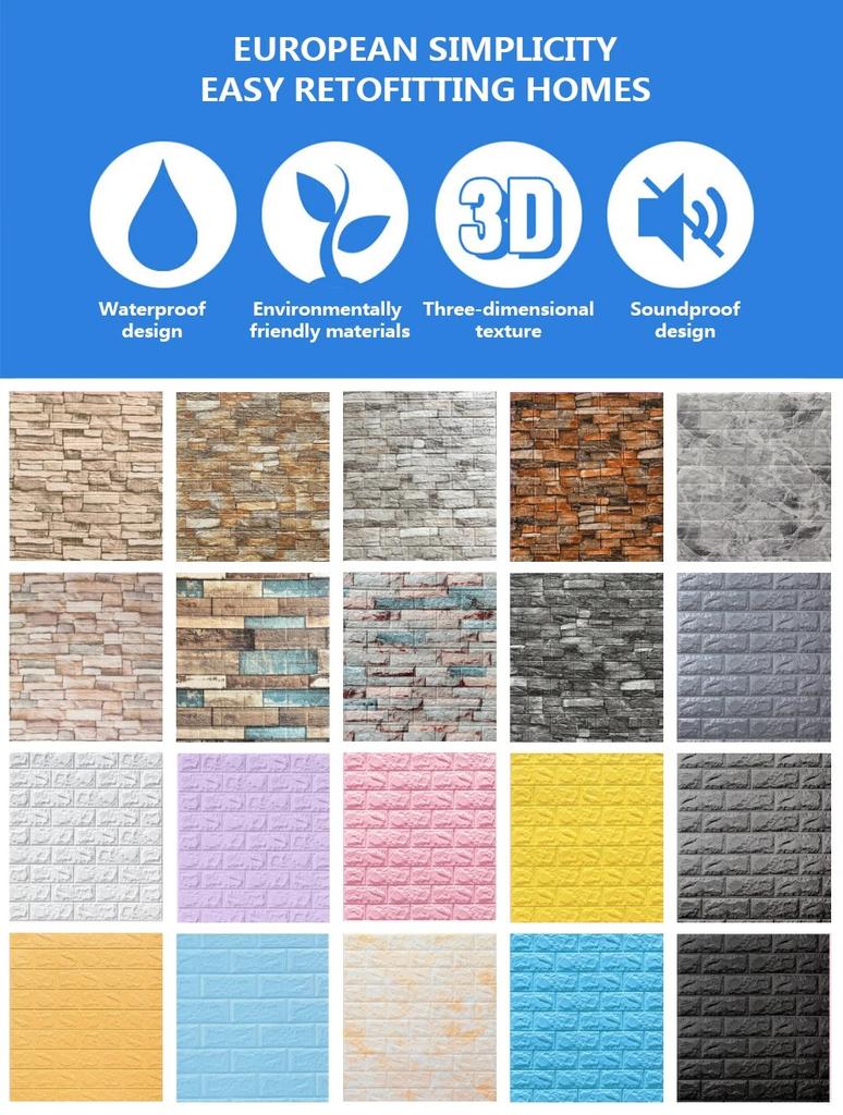 3D Wall Sticker 10/20Pcs 70*77cm Self Adhesive Brick Wall Stickers for Kids Room, Bedroom, Web Celebrity Room Decoration Backgrounds