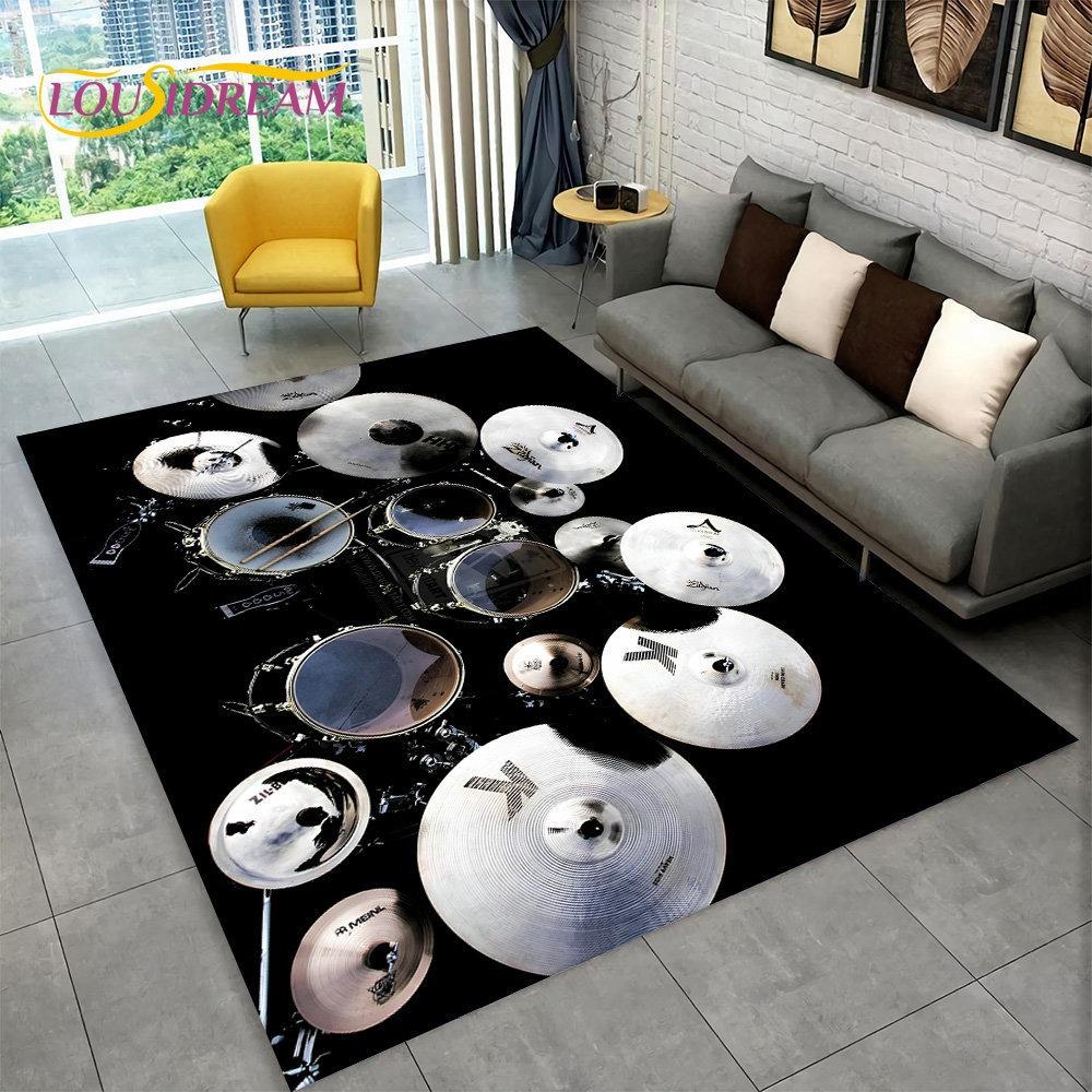 3D Drum Kit Music Instruments Area Large Carpet Rug for Home Living Room Bedroom Doormat DecorArea Rug Carpet Non-slip Floor Mat