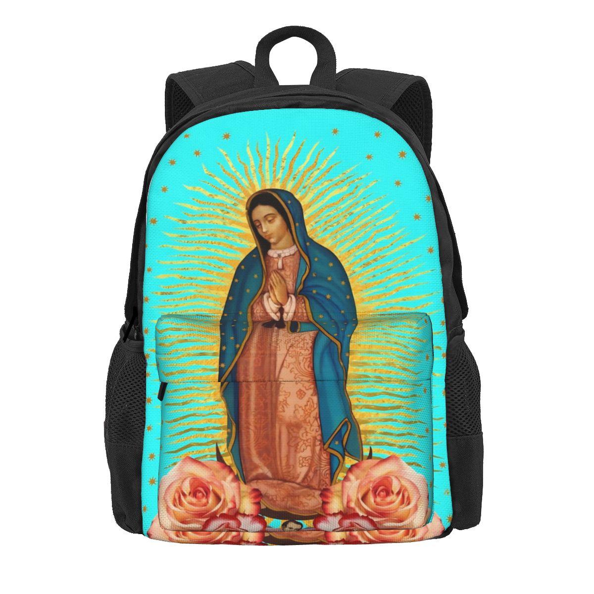 Maagd Maria Rugzak Onze Lieve Vrouw van Guadalupe Student Polyester Fietsrugzakken Patroon Moderne Middelbare School Tassen Rugzak 36x32x10cm