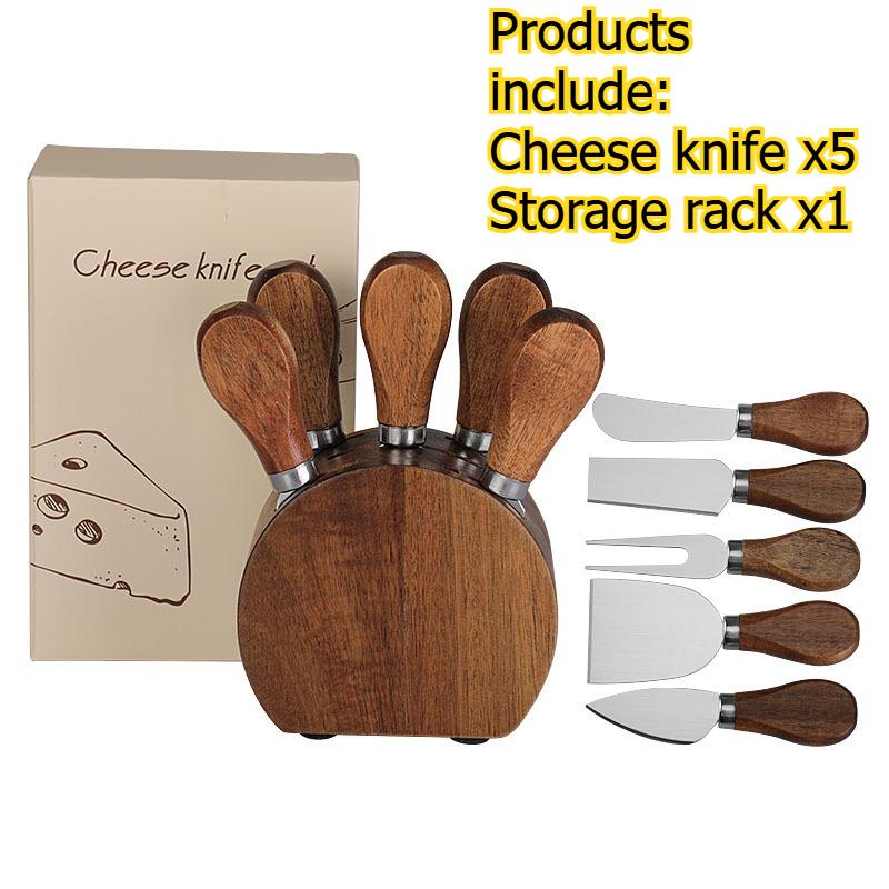 6pcs/set Wooden Handle Cheese Knife Set Stainless Steel Cheese Cutter Fork & Shovel Home Kitchen Cheese Serving Tools серебряный