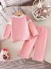 Pink Long-Sleeve Shirt & Pants Set for Girls - European & American Style