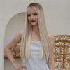EASIHAIR Blonde Ombre synthetische Naturhaar-Perücken, lang, gerade, mit Pony, tägliche Cosplay-Perücke, hitzebeständige Faser-Perücken für Frauen