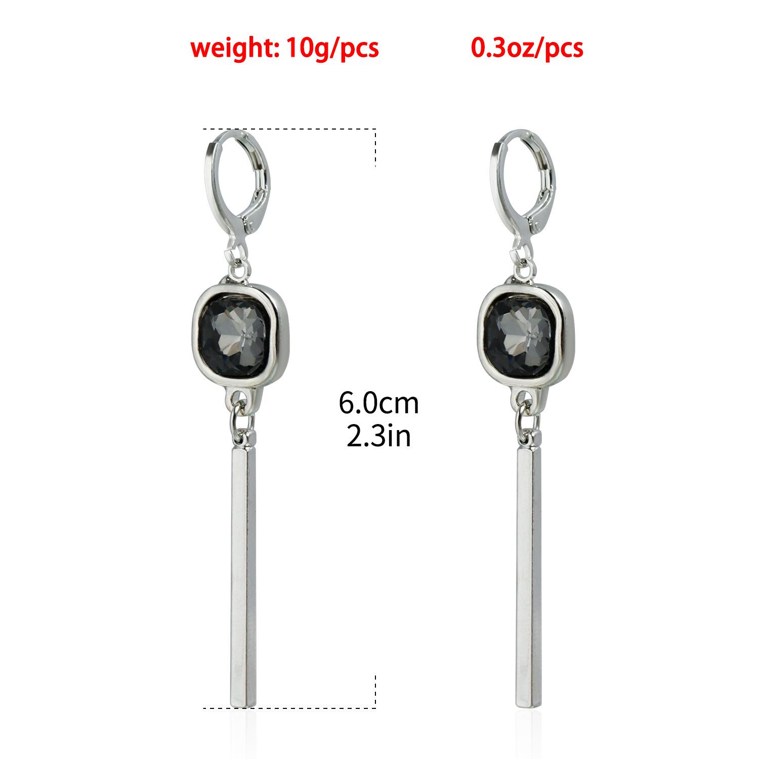 

2026 Trendy Square Grey Glass Pendant Long Tassel Layered Necklace for Women Ins Fashion Drop Earrings Vintage Jewelry Gift