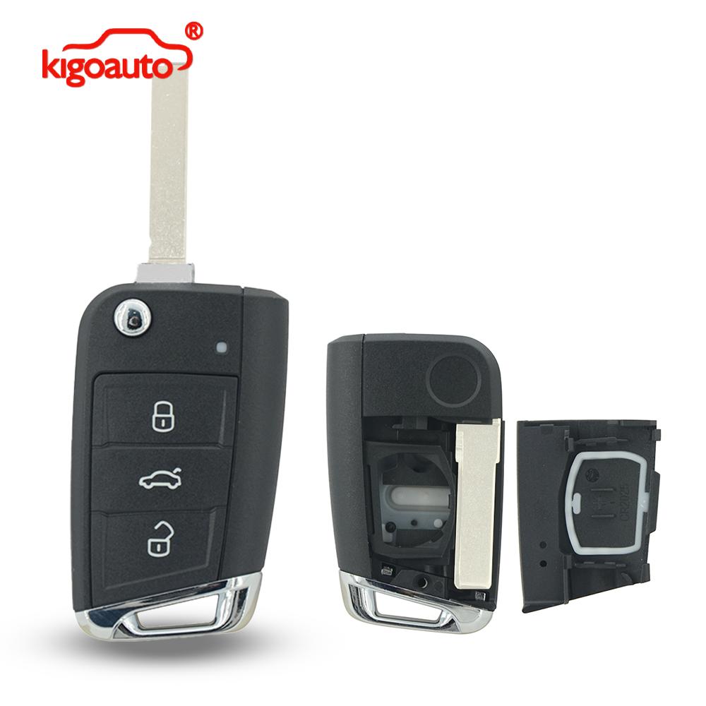 Kigoauto 5G0 959 753 AB Flip Remote Key Shell 3 Button HU162 / HU66 for VW Golf 7 2013 2014