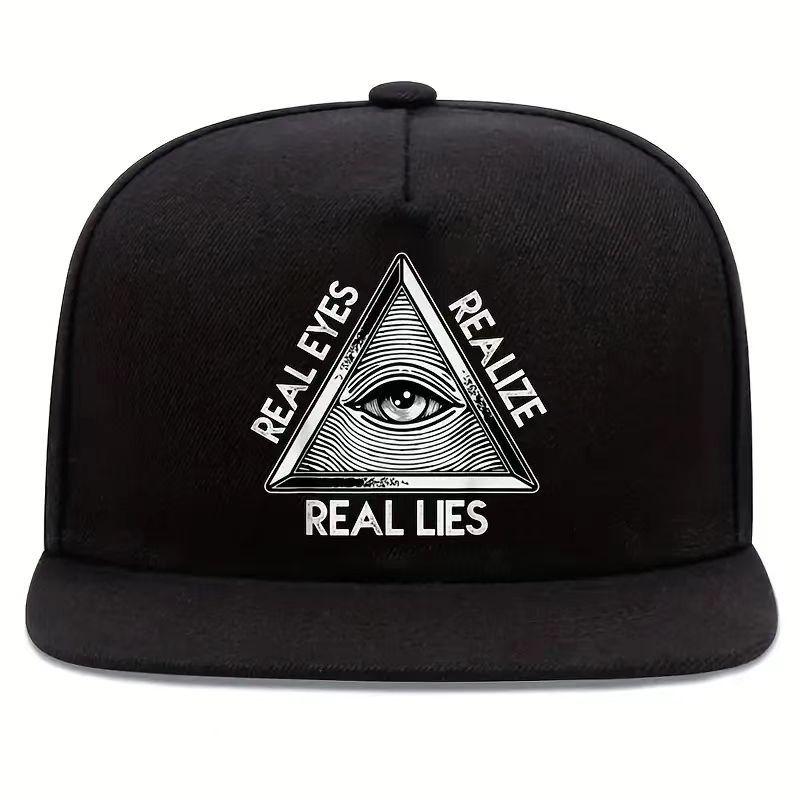 Lightweight 1pc Unisex Adjustable Snapback Cap - "Real Eyes Realize Real Lies" Print Street Style Hip-Hop Hat - 100% Polyester H