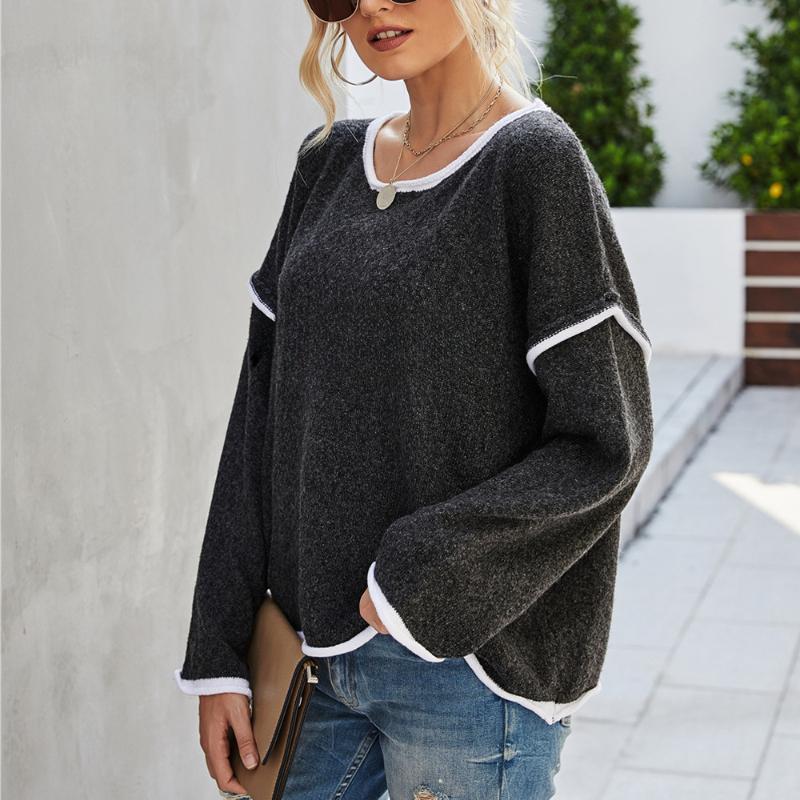 

Женский вязаный свитер с круглым вырезом и кисточкой на спине, женский свитер XL чёрный