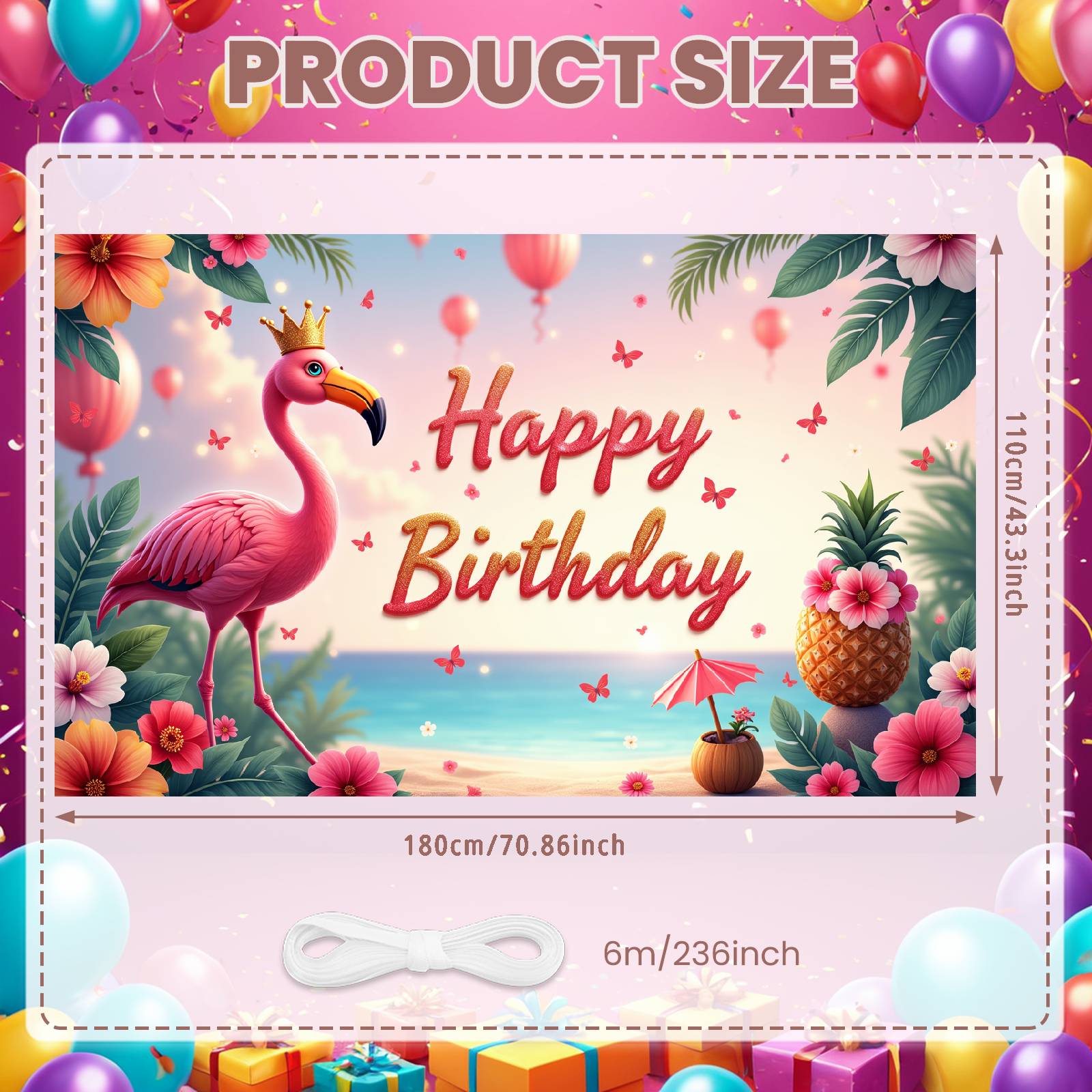 

Pink Birthday Banner Gold Crown Birthday Celebration Background Birthday Event Display Pineapple Decor