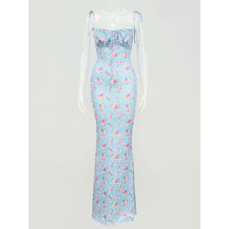 Women's European and American-Style Spring Outing Vacation Spaghetti Straps Floor-Length Dress