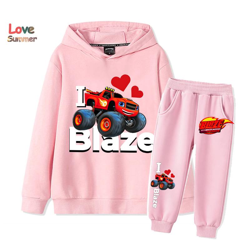 2pcs Boys hoodie Set car monster patterns boys like 2pcs Sporty Pants Hoodie Set Gift Ideal Daily Outdoor Wear Suit Thin Kids Tracksuit