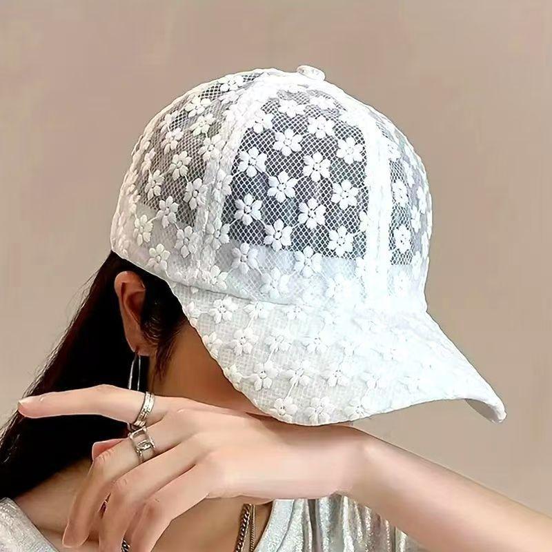Adjustable Lace Flower Thin Baseball Cap Outdoor Women Summer Sunscreen Sun Hollow Hat Girls Hip Hop Visors Cap