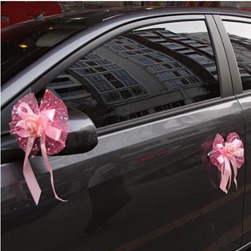 Wedding Car Door Handle Flowers DIY Artificial Cars Rearview Mirror Bouquet Flower Bowknot Ribbon Decors Automotive Accessories