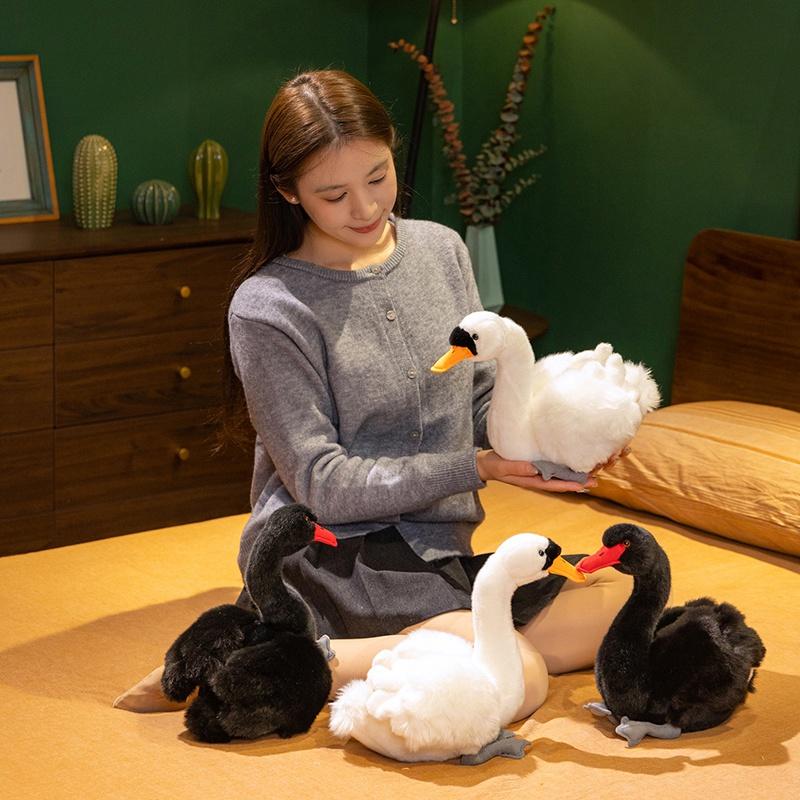 24cm Simulation Black and White Swan Plush Toys Cute Bird Stuffed Animal Doll For Lover's Gifts