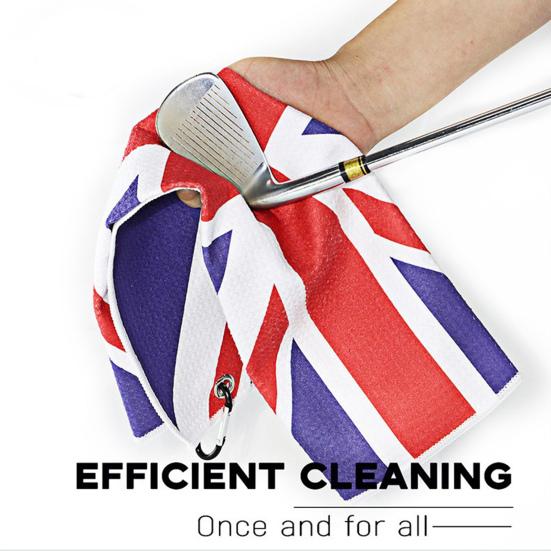 Professional Golf Caddy Towel with Carabiner National Flag Pattern Superfiber Towel Multifunctional Golf Ball Putter Reusable Golf Club Head
