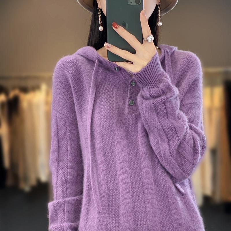 Versatile Wool Hooded Knit Sweater for Women