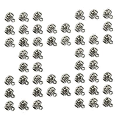 50pcs Antique Silver Dangle Charm Flower Hanger Spacer Beads Tube with Loop