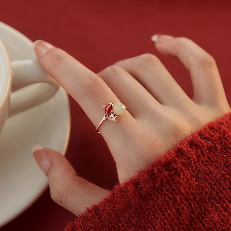 Vynikající prsteny s korálky na ukazováček, trendy otevřené prsteny se zirkony a motivem ryby pro ženy, módní párty doplňky, šperky, dárek