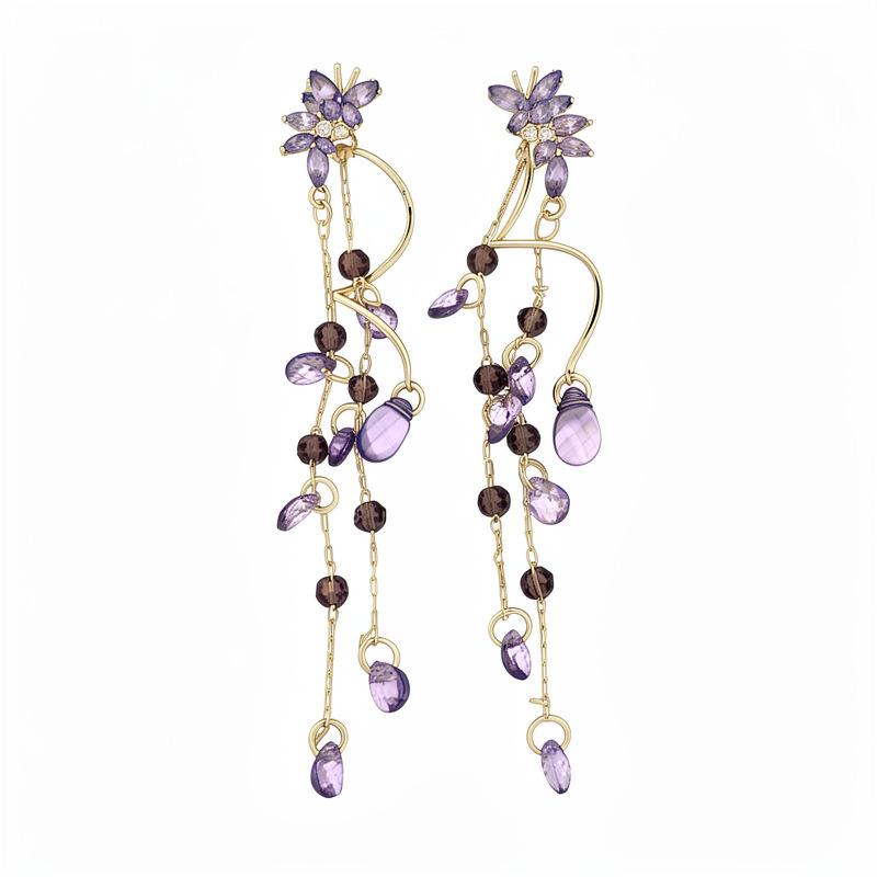 Silver Needle Diamond Butterfly Water Drop Tassel Earrings Retro Fresh Sweet Delicate Earrings Light Luxury Premium Earrings Women
