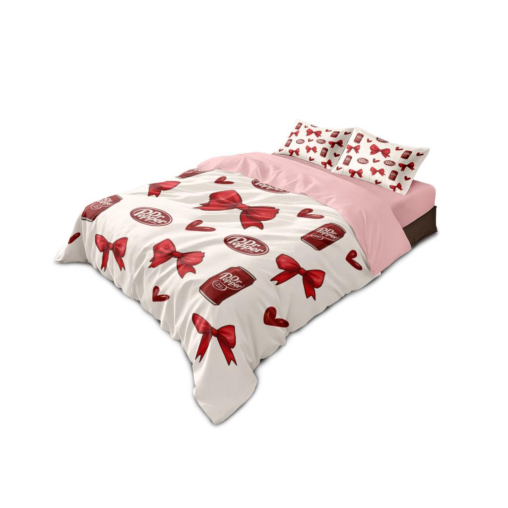 3Pcs Pink Bow Printed Coreless Blanket Set, Multi Size Bedroom And Dormitory Bedding Decoration, Soft And Machine Washable