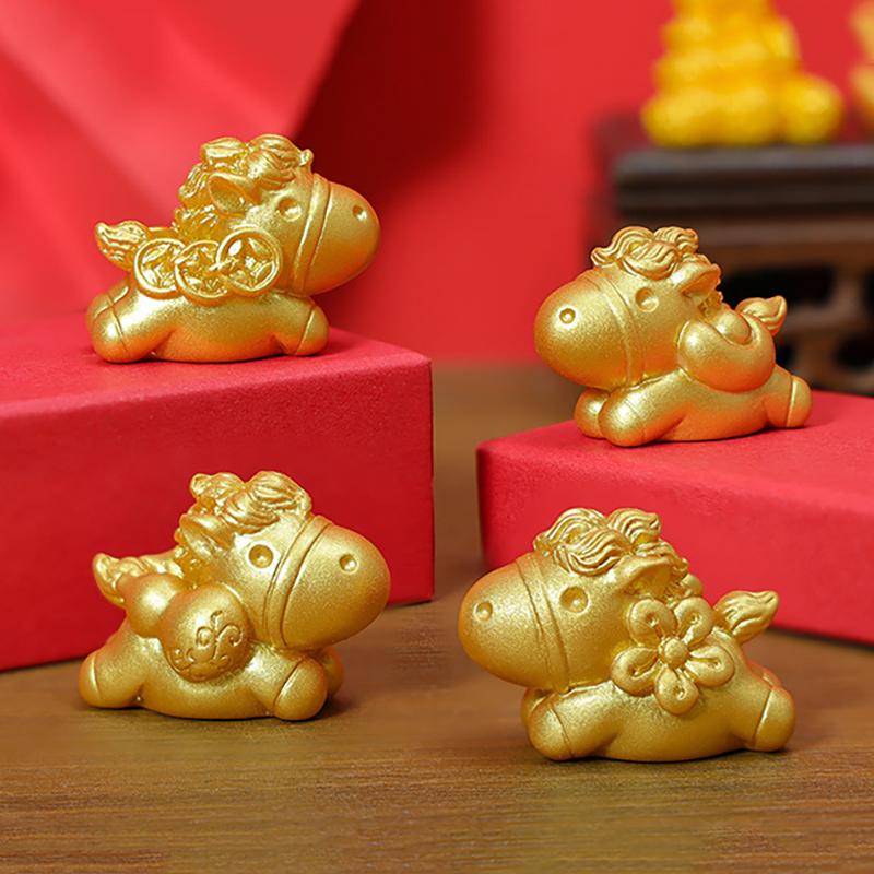 2026  Year Figurines Miniatures Cartoon Lucky Gold Horse Micro Landscape Ornaments Home Room Desk Decorations Gift