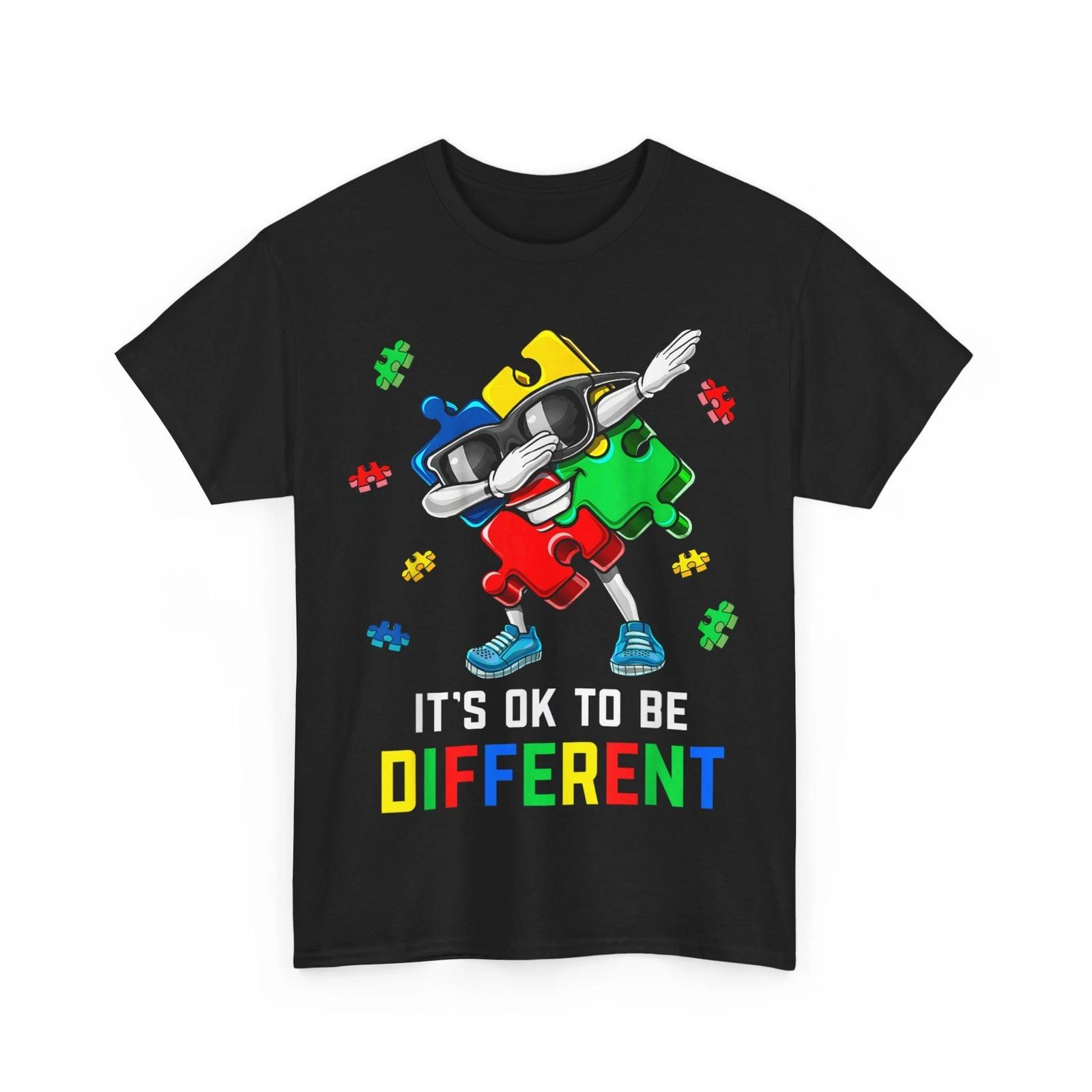 Autism Awareness T shirt, It’s OK To Be Different Dabbing Puzzle Pieces Shirt 2XL