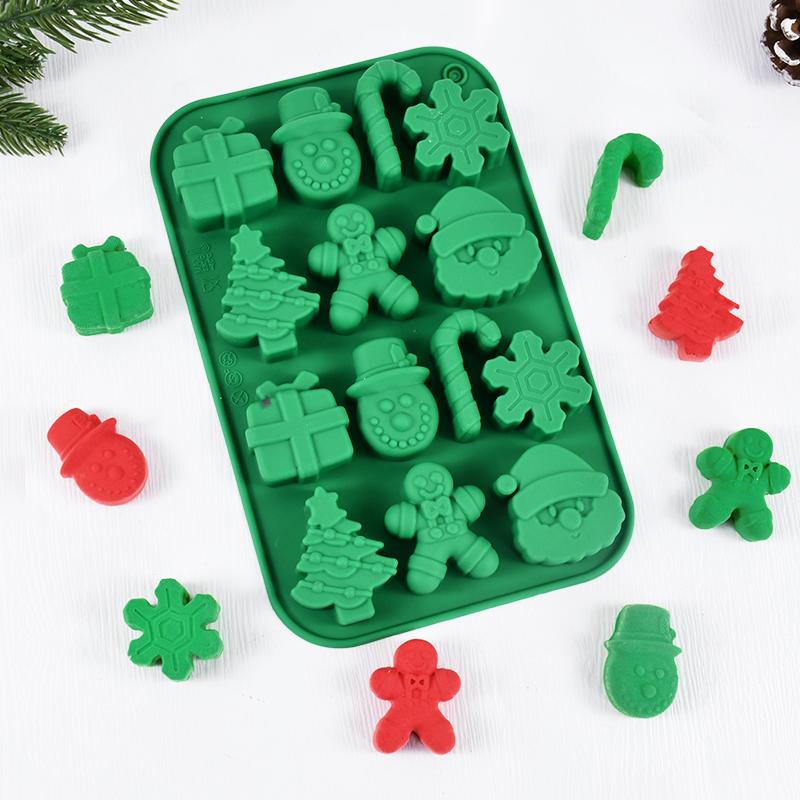 Christmas Silicone Chocolate Molds Gingerbread Man Snowflake Xmas Tree Candy Cookie Moulds DIY Baking Tool New Year Cake Decor