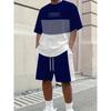 Men's Summer Fresh Printed T-shirt and Shorts Set with Fashionable Three-Color Block Design