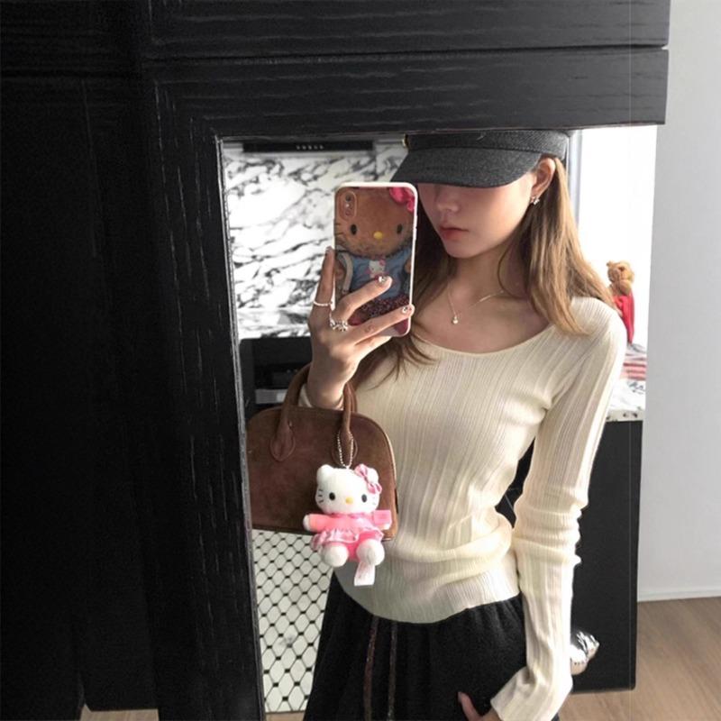 Versatile Simple Solid Color Knitted Slim-fitting Long-sleeved Shirt Women's Early Autumn New Skin-friendly Bottoming Shirt Top