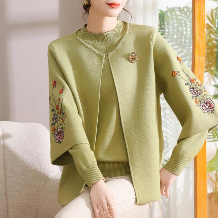 Autumn and Winter Mother Sweater Chinese Style New Chinese Women's Sweater Middle-aged and Elderly Women's Top Suit Mother-in-law's Dress