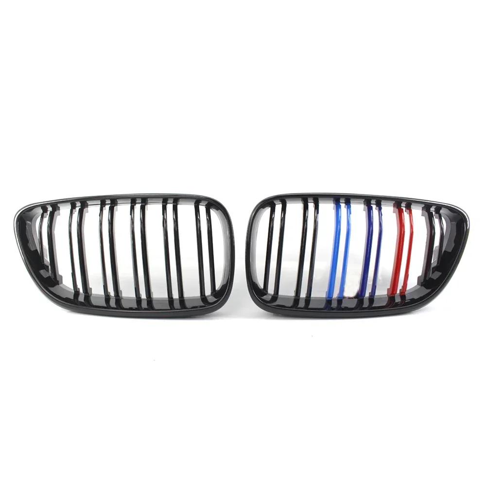 Gloss Black M Color Dual Slat Front Hood Kidney Grilles Grill Compatible For BMW F22 F23 M2 2014-2018 For BMW 225i 218i 220i