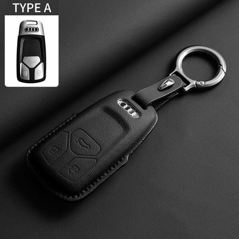 Leather Car Key Case Cover For A4L A5 Q7 TT TTS A3 A4 B9 A6 A7 4K A8 E-tron Q5 Q8 C8 D5 SQ8 Car Keychain Accessories