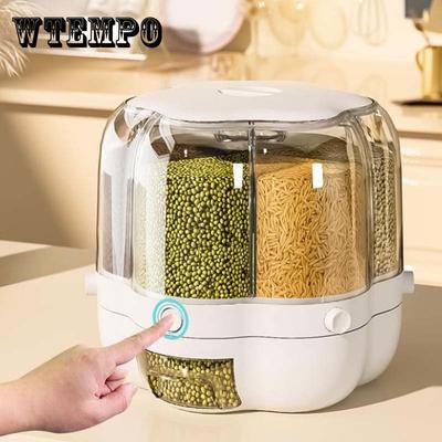 Food Dispensers Airtight Grain Food Storage Container Box 360 ° Degrees Rotary Sealed Rice Bucket Household Grain Storage Cereal Container Tank