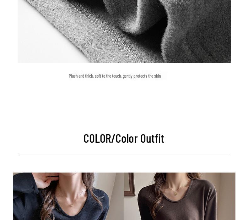 Women's V-Neck German Velvet Long-Sleeve Base Layer - Thick, Brushed, Cozy Inner Wear for Autumn/Winter.