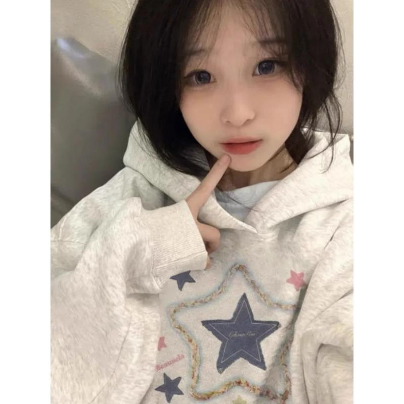 2024 Japansk Kawaii Vintage Hettegensere Y2k Estetisk Stjernetrykk Hettegenser Harajuku Gensere Grunge Streetwear Hettegenser Moletom