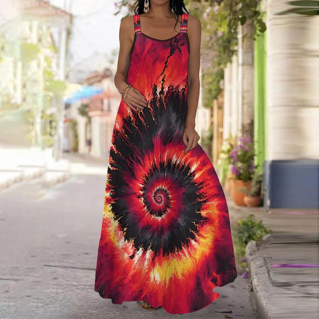 Women's Slip Dress Maxi Long Dress Spiral Tie Dye Print Stitching Print Dress Spring & Summer Leisure Vacation