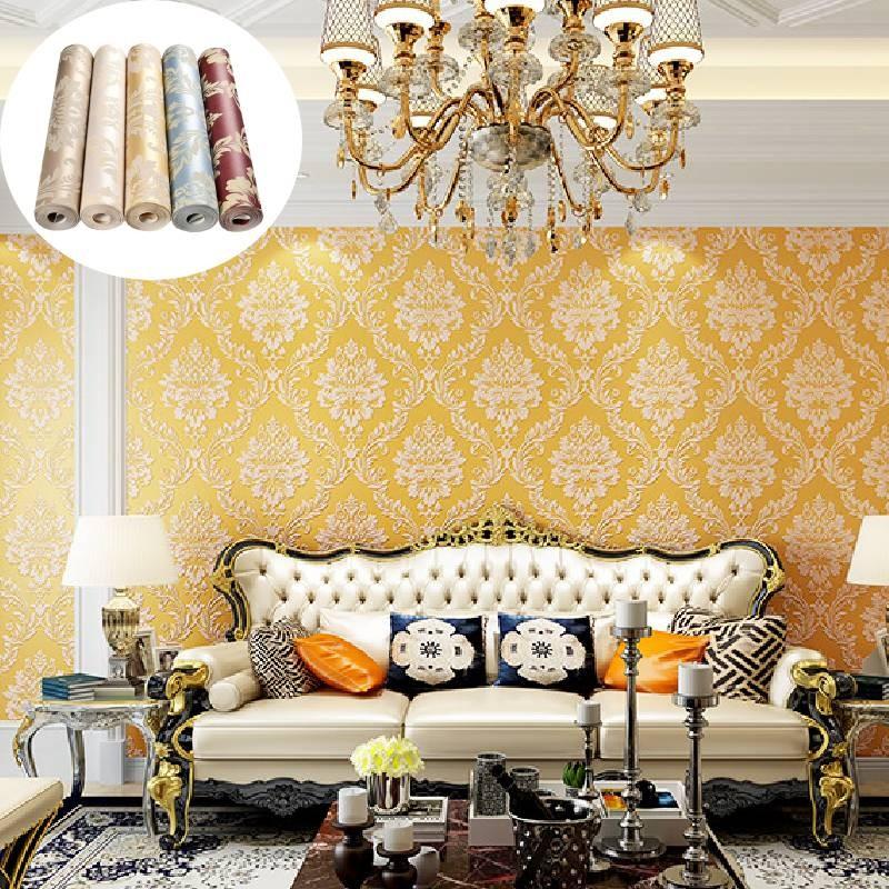 Damaškový Reliéfní Zlatý Texturovaný Vliesový Tapetový Válec Dekorace Obývací Pokoj