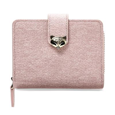 FOXLOVER Women's Short Wallet with Anti-Theft ID Card Case, Fashionable Zipper Coin Case, Slim Synthetic Leather Pocket Pouch (Pink)