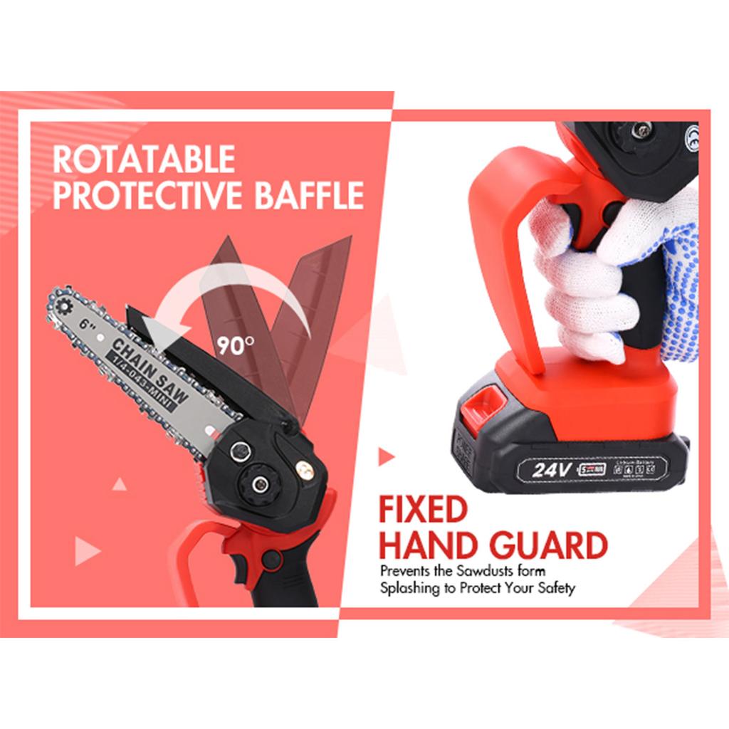 Aoresac Portable 6-inch Electric Chainsaw 550W Cordless Chainsaw with A Detachable 2000mAh Li Battery