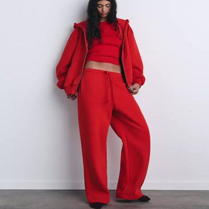 Spring New Arrival Women's Clothing High Waist Flannel Straight-Leg Pants 4174843 Zipper Ornament Loose Sweater 4174842