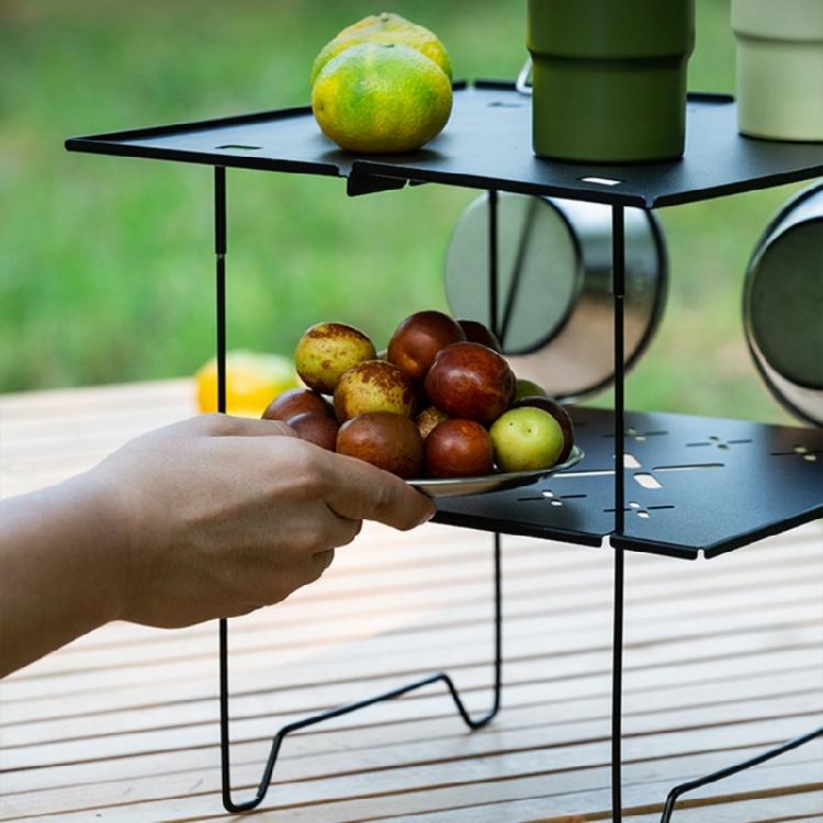 Double Layer Camping Table Metal Alloy Picnics Table Grid & Metal Plate Camping Table Outdoor Camp Storage Rack