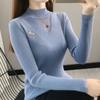 V-neck Sweater Female Fall and Winter High Neck Lace Comfortable Warm Inner Casual Versatile Elastic Pullover Knit Sweater Tops