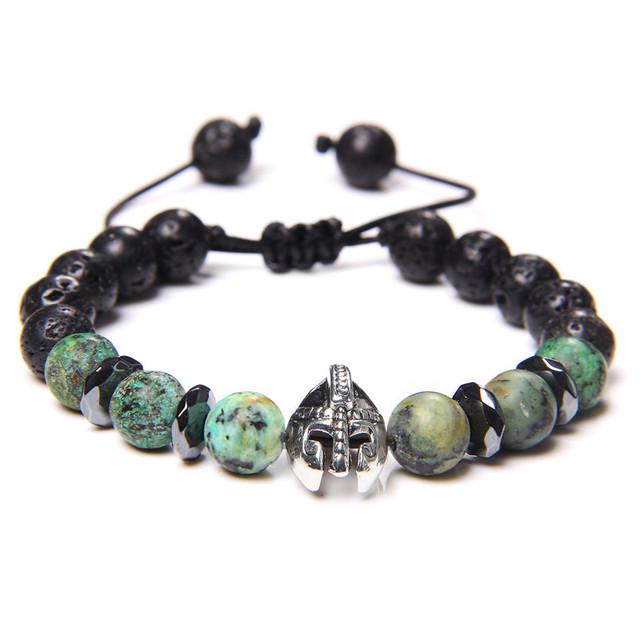Pulseira trançada de pedra natural, jades verdes, turquesas africanas, contas, pulseiras de corda ajustáveis para homens e mulheres, presente criativo