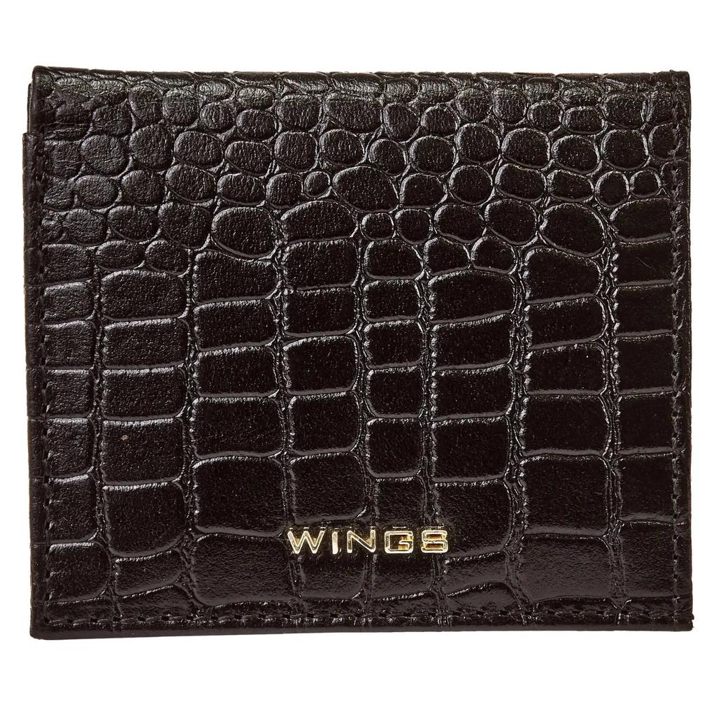 Small Women' Wings Wallet Made of Genuine Leather Croco Black
