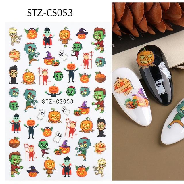New Nail Art Stickers Halloween Cartoon Scar Pumpkin Bat Spider Web Adhesive Nail Sticker
