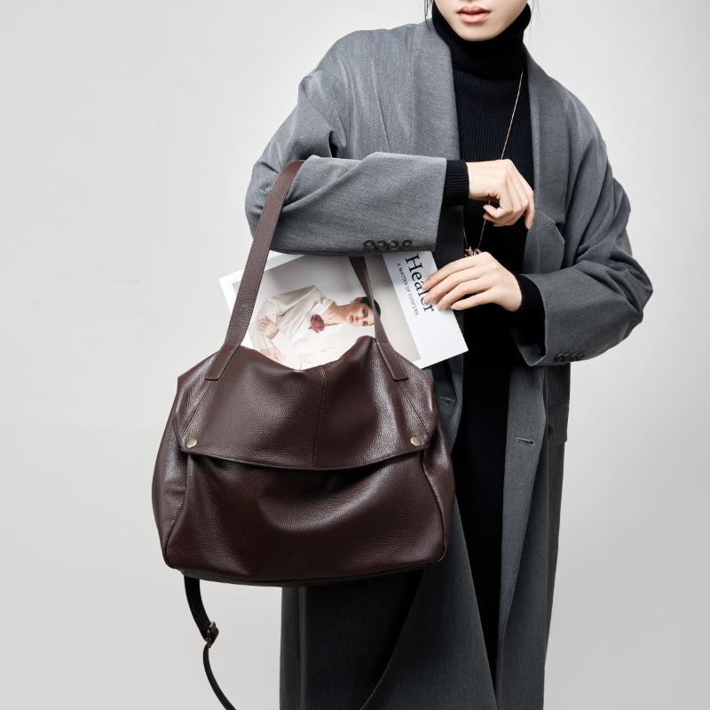 Zimní velkokapacitní taška na rameno z pravé kůže Velká taška Měkká taška Pitot Jednoduchá ležérní dámská taška