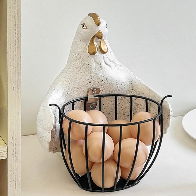 Durable Iron Frame Bucolic Chicken Decorative Basket User Friendly Enamel Glues For Event Home Organization