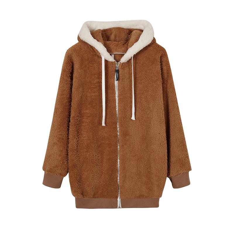 2022 Women's Autumn/Winter Loose Plush Zip-Up Hoodie
