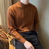 Autumn New Men's Plaid Jacquard Long-Sleeved T-shirt Fashion Slim Half Turtleneck Stretch All-Matching Sweater