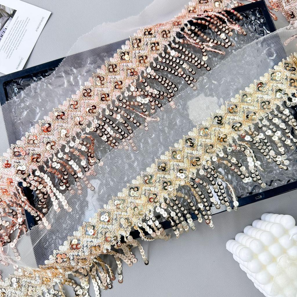 Mesh Sequined Rhombus Checkered Beads Row Beard Fringed Handmade Diy Clothing Accessories Decorative Lace Lace Accessories